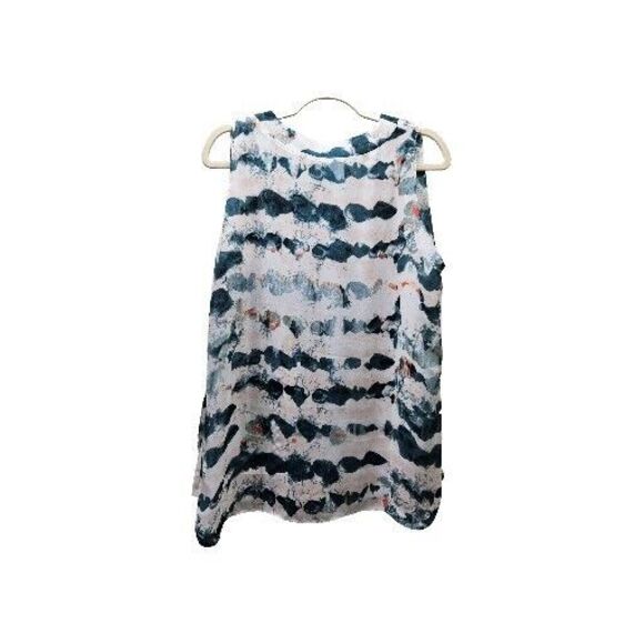 Cabi Womens White Teal Gelato Watercolor Tank Tunic Blouse Small - Picture 7 of 7